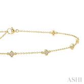 1/6 ctw Four-Leaf Clover Round Cut Diamond Station Anklet in 10K Yellow Gold